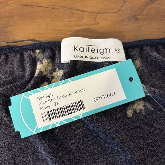 NWT Kaileigh Women's 2X Rica Navy Floral Faux Wrap Tie Knit Crop Jumpsuit - Picture 6 of 6